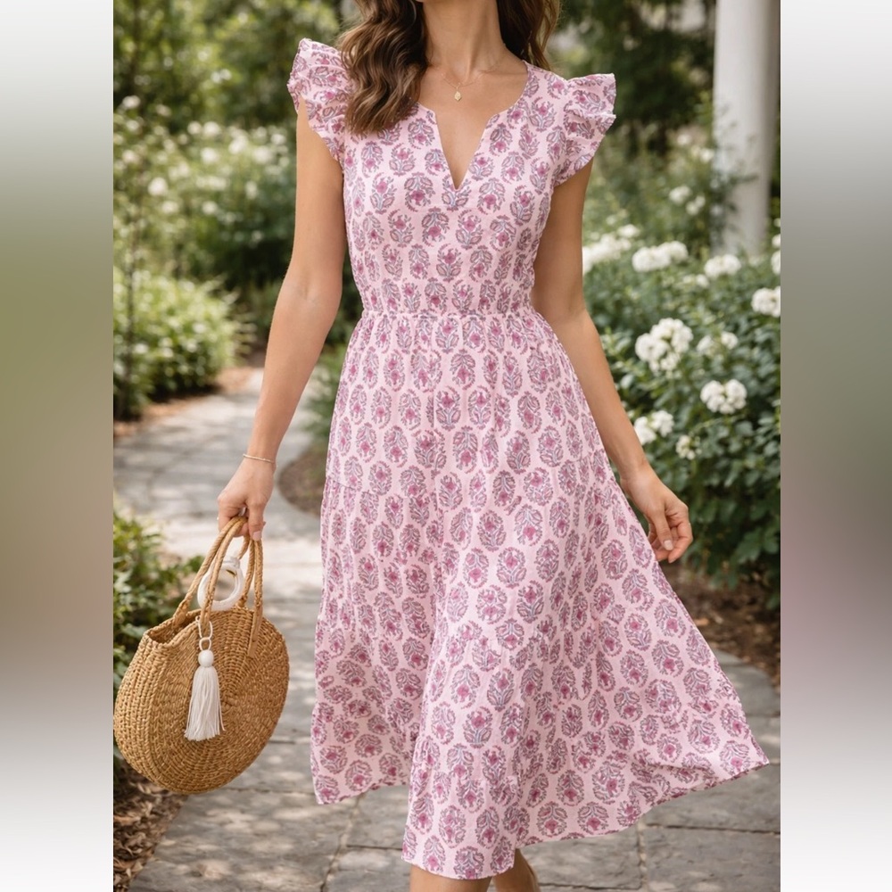 J. Crew Pink Floral Midi Dress
